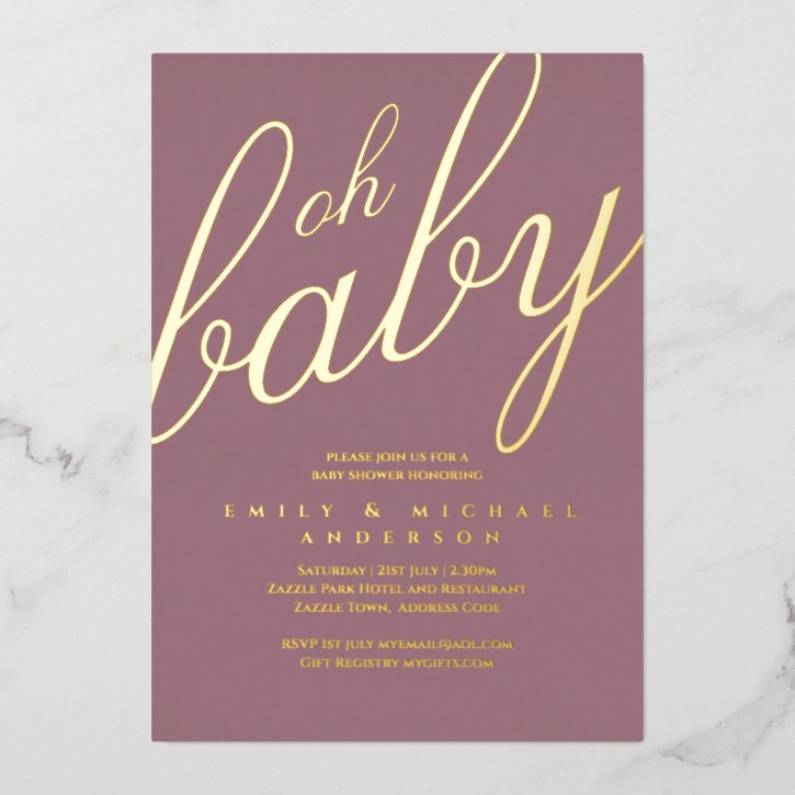 Modern All-in-1 GOLD FOIL Dusty Rose BABY SHOWER Foil Invitation