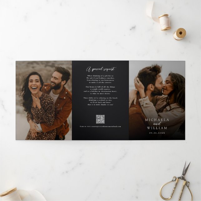 Modern All In One Details RSVP QR Code Wedding Tri-Fold Invitation (Outside)
