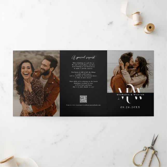 Modern All In One Details RSVP QR Code Wedding Tri-Fold Invitation (Outside)