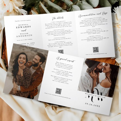 Modern All In One Details RSVP QR Code Wedding Tri_Fold Invitation