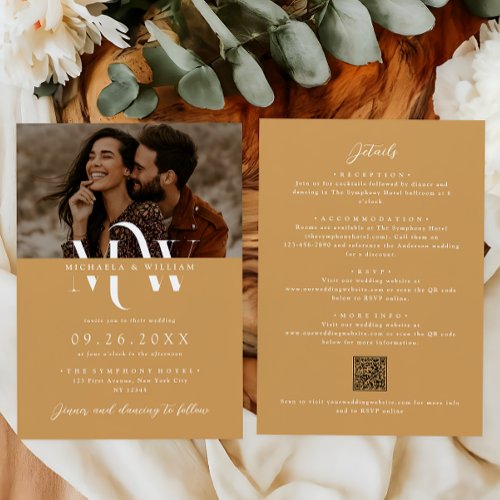 Modern All In One Elegant Monogram QR Code Wedding Invitation