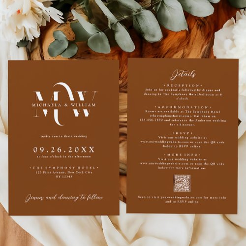 Modern All In One Elegant Monogram QR Code Wedding Invitation