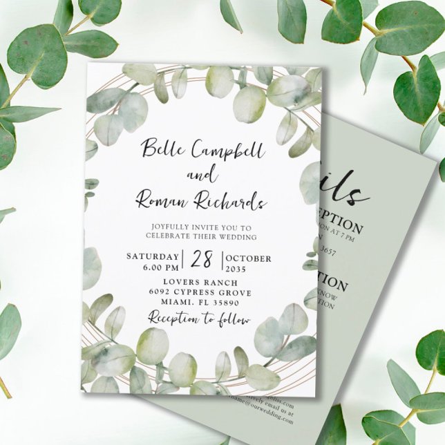 Modern All-In-One Eucalyptus Green Gold Wedding Invitation (Creator Uploaded)