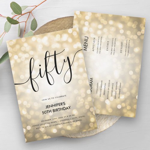 Modern All In One Gold Glitter Lights 50 Birthday  Invitation