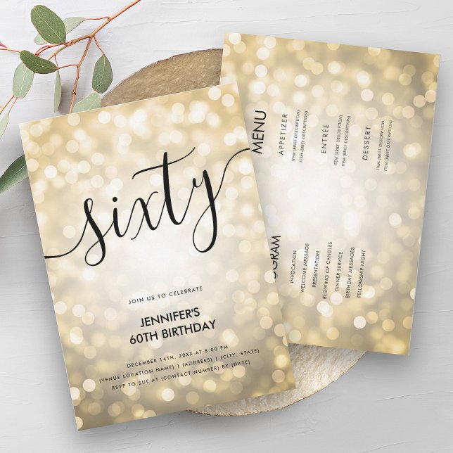 Modern All In One Gold Glitter Lights 60 Birthday  Invitation (Modern All In One Gold Glitter Lights 60 Birthday Invitation)