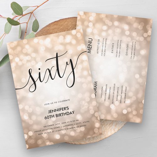 Modern All In One Rose Gold Lights 60 Birthday  Invitation