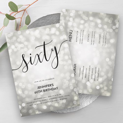 Modern All In One Silver Lights 60 Birthday  Invitation