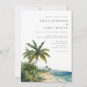 Modern All In One Watercolor Beach Wedding Invitation