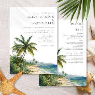 Modern All In One Watercolor Beach Wedding Invitation