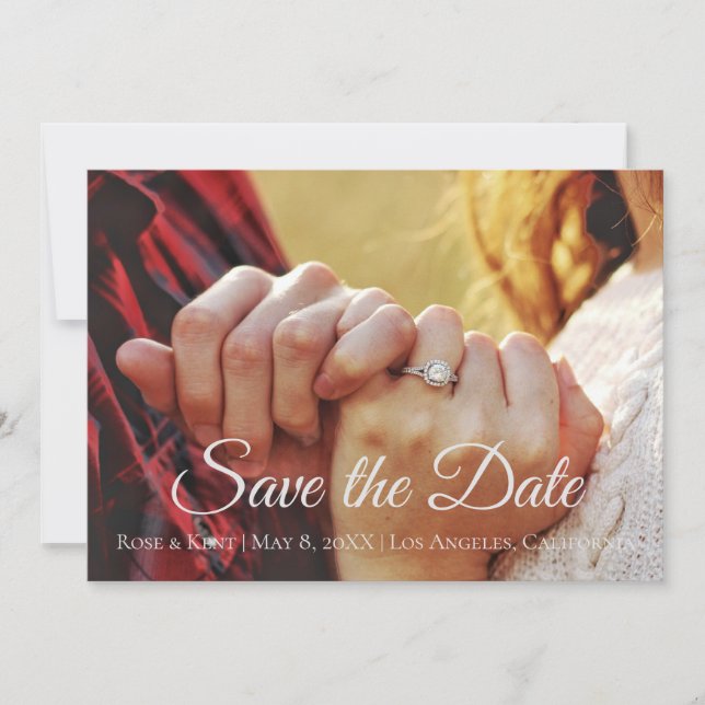 Modern All Over Photo | Black White Roses Pattern Save The Date (Front)