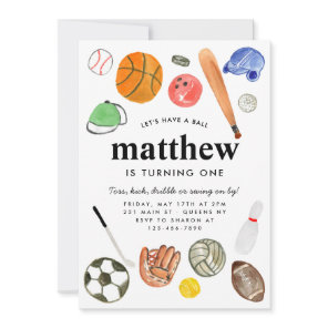 Modern All Star Sports Balls Team Kid Boy Birthday Invitation