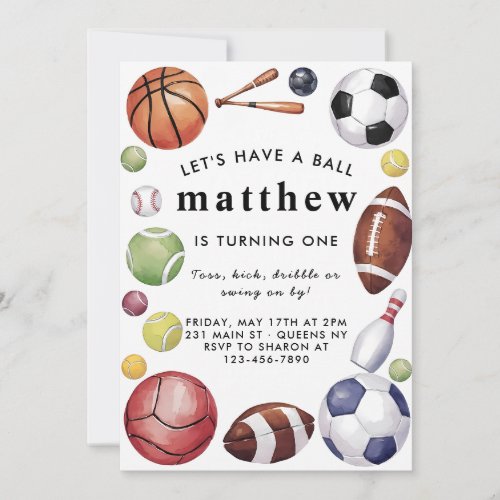 Modern All Star Sports Balls Team Kid Boy Birthday Invitation