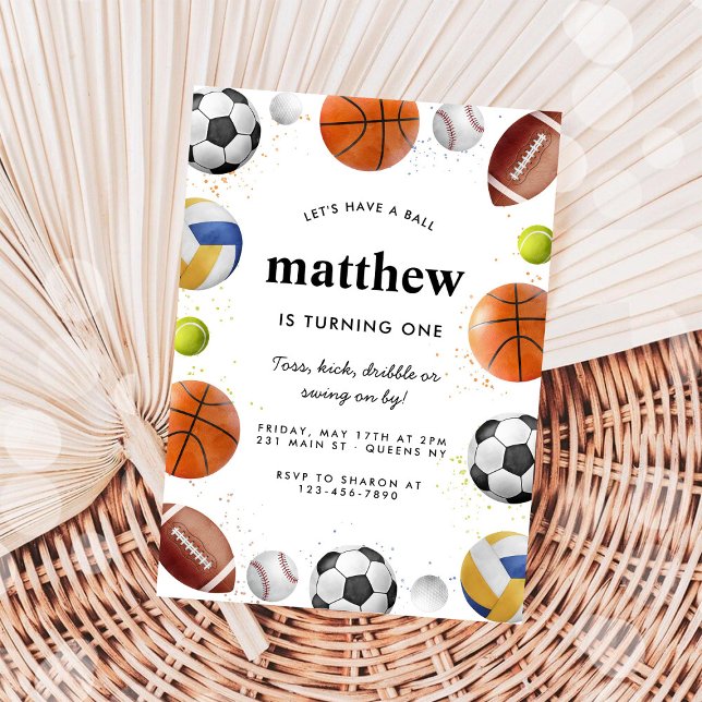 Modern All Star Sports Balls Team Kid Boy Birthday Invitation (Creator Uploaded)