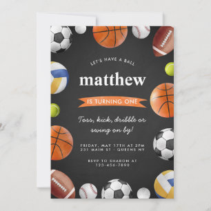 Modern All Star Sports Balls Team Kid Boy Birthday Invitation