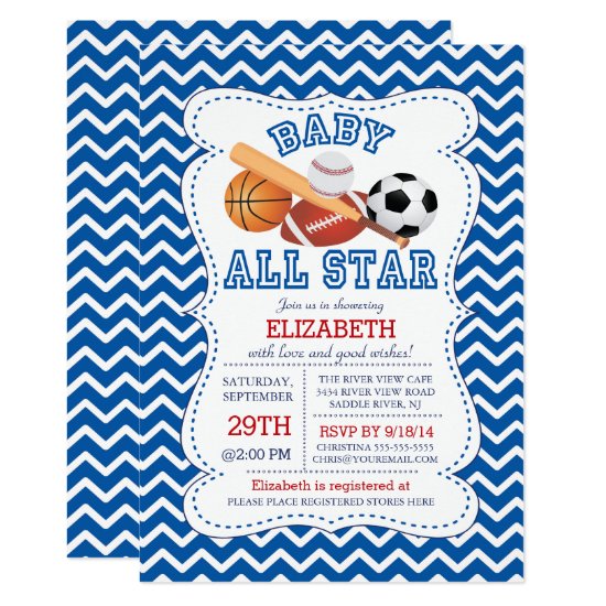 Modern All Star Sports Boys Baby Shower Invitation