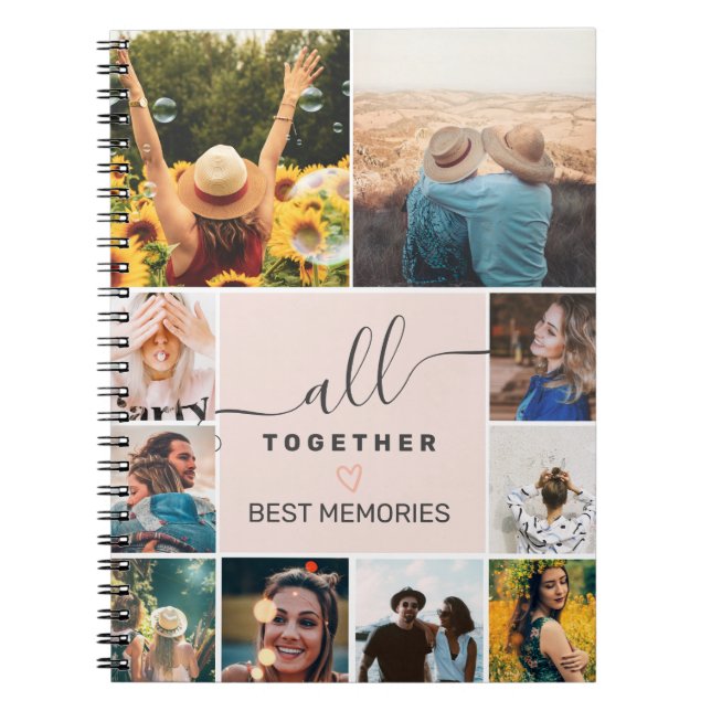 Modern all together script 10 photos collage grid notebook (Front)