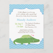 Modern Alligator Blue Chevron Baby Shower Party Invitation