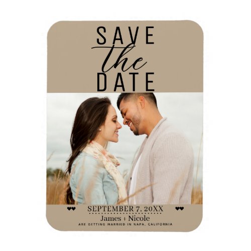 Modern Almond Beige Save the Date Wedding Photo Magnet
