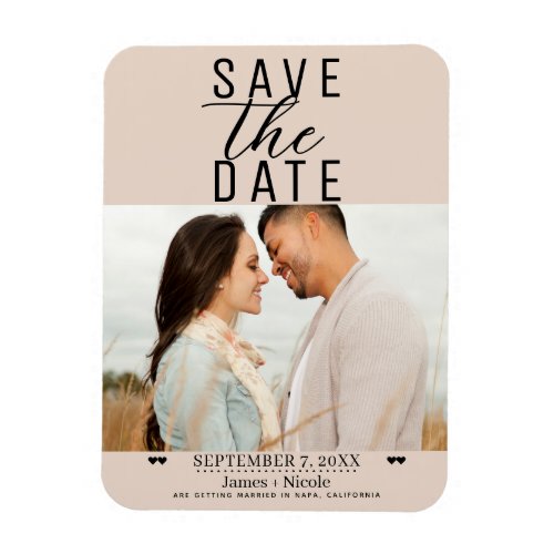 Modern Almond Bisque Save the Date Wedding Photo Magnet