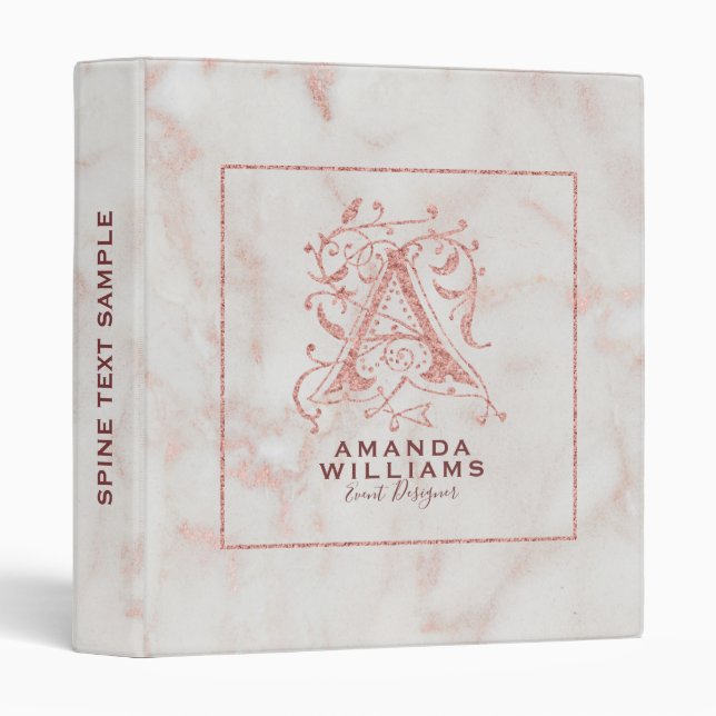 Modern Almond Faux Marble Sample Monogram 3 Ring Binder (Front/Spine)