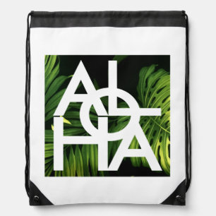 Modern Aloha Palm Hawaii Island Vibes Drawstring Bag