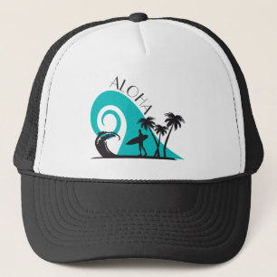 Modern Aloha Surf and Palm Trees Trucker Hat
