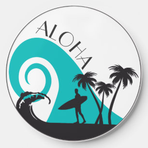 Modern Aloha Surf and Palm Trees Wireless Charger
