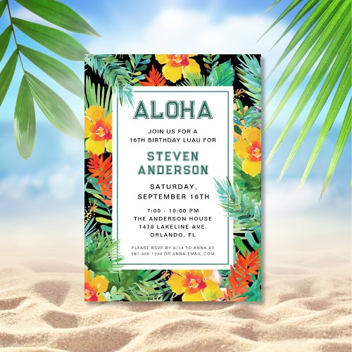 Modern Aloha Tropical Luau Birthday  Invitation