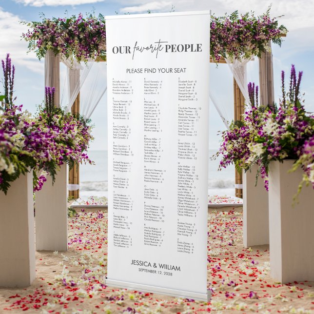 Modern Alphabetical Large Wedding Seating Chart Retractable Banner (Creator Uploaded)