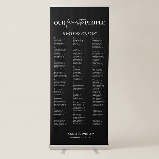 Modern Alphabetical Large Wedding Seating Chart Retractable Banner (Front)