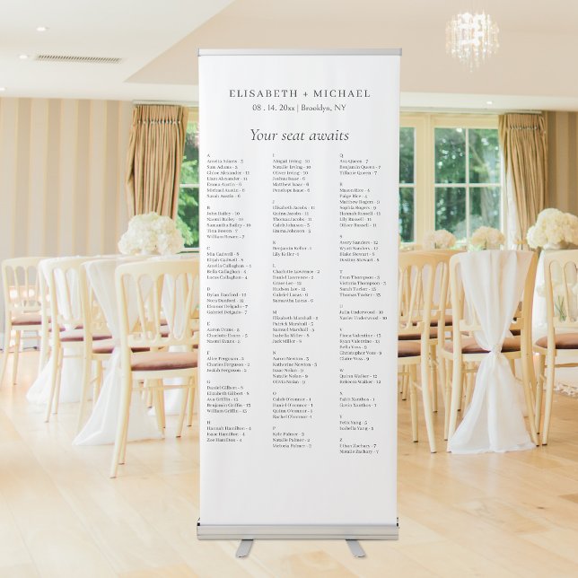 Modern Alphabetical Seating Retractable Banner (Ensure your guests can easily find their seats with our alphabetically organized guest list chart.)