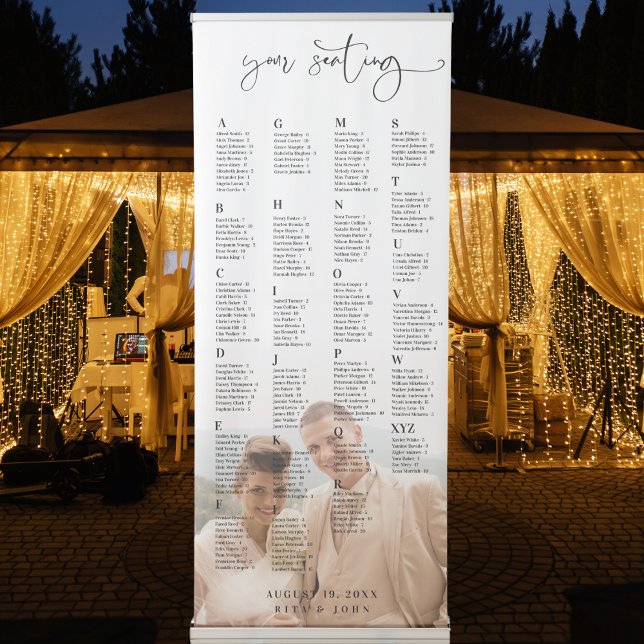 Modern Alphabetical Wedding Photo Seating Chart  Retractable Banner (Creator Uploaded)