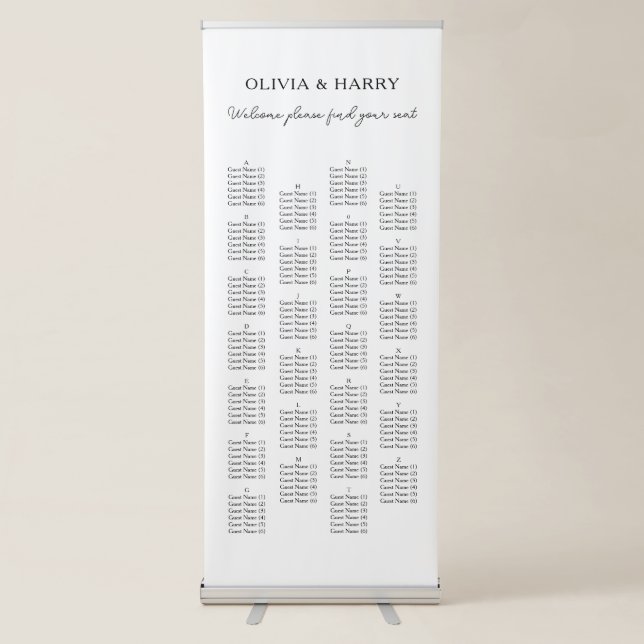 Modern Alphabetical Wedding Seating Chart Banner (Front)