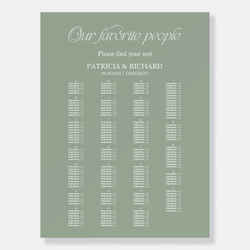 Modern Alphabetical Wedding Seating Chart Foam Board