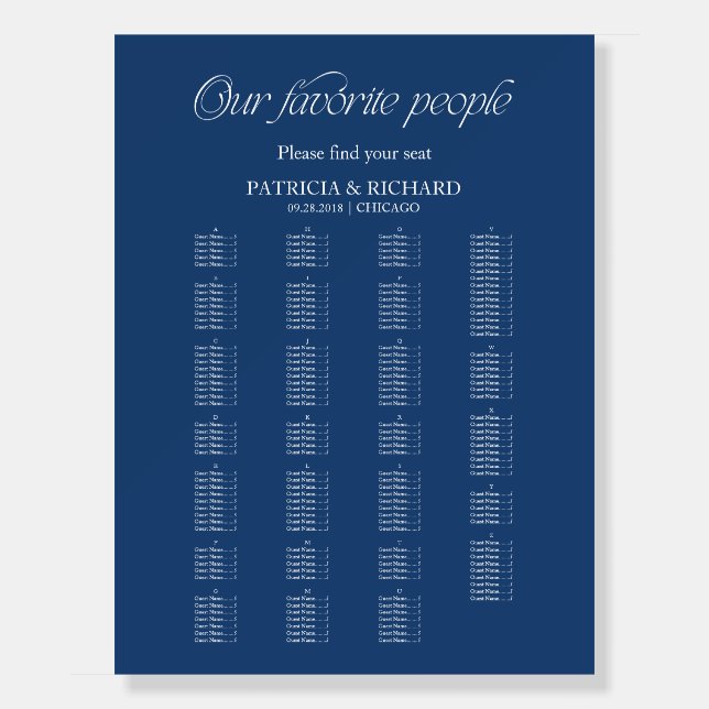 Modern Alphabetical Wedding Seating Chart Foam Board (Front)