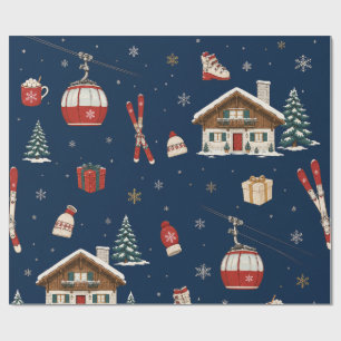 Modern Alpine Après-Ski Christmas Midnight Ski Nav Wrapping Paper