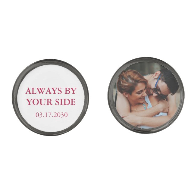 Modern Always By Your Side Memorial Photo Burgundy Cufflinks (Front)