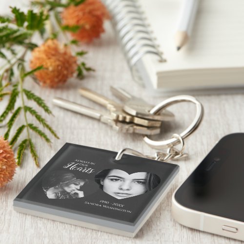 Modern Always In Our Hearts  Photo Memorial Keychain