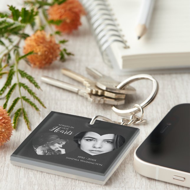 Modern Always In Our Hearts | Photo Memorial Keychain (Front Right)
