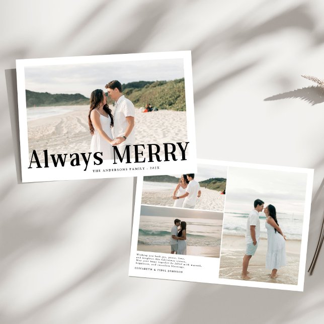Modern Always Merry Christmas Couples Holiday Card (Creator Uploaded)
