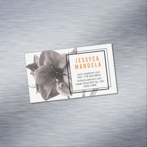 Modern Amaryllis Flower Orange Business Card Magne