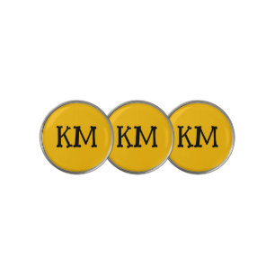 Modern Amber Color   Black Monogram Initials Golf Ball Marker