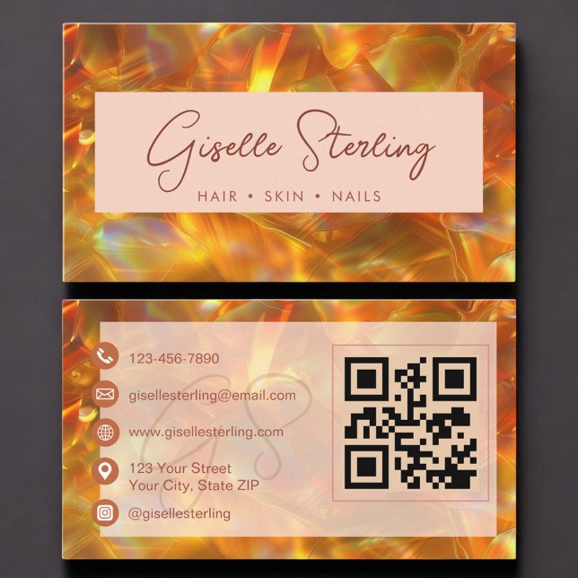 Modern Amber Opal QR Code Business Card (Creator Uploaded)