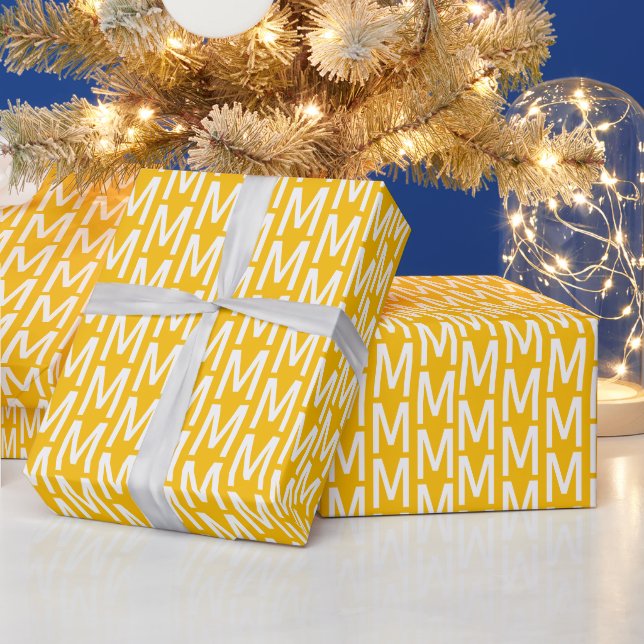 Modern amber yellow custom monogram initial wrapping paper (Holidays)