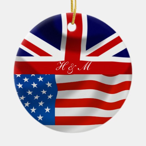 Modern American British Flags Ceramic Ornament