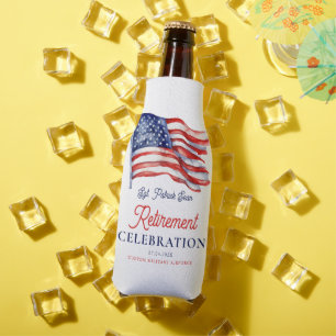 Modern American Flag 4th of July Army Retirement Bottle Cooler
