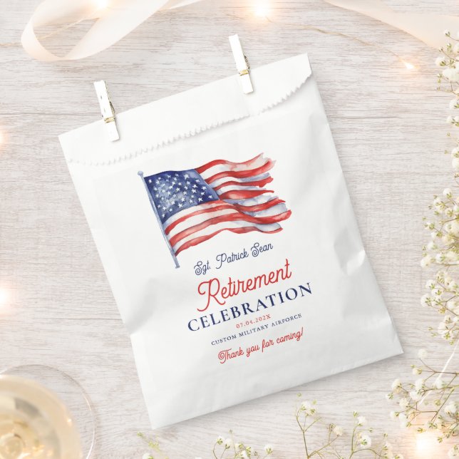  Modern American Flag 4th of July Army Retirement  Favor Bag (Clipped)