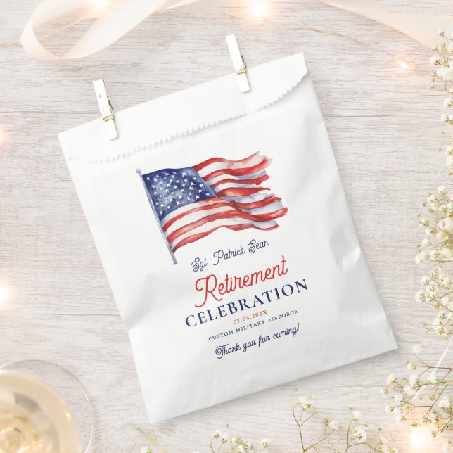  Modern American Flag 4th of July Army Retirement  Favor Bag (Clipped)