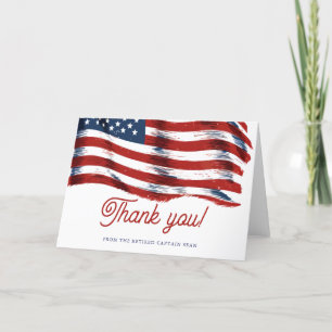 Modern American Flag 4th of July Army Retirement Letterpress Thank You Card
