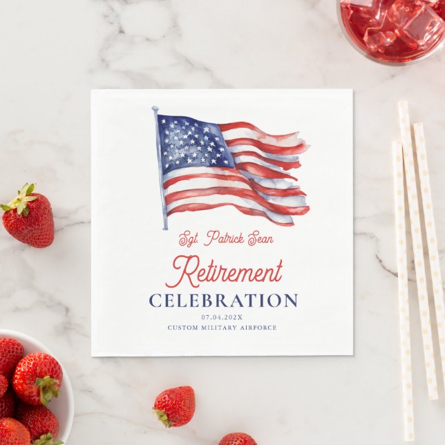 Modern American Flag 4th of July Army Retirement  Napkins (Insitu)